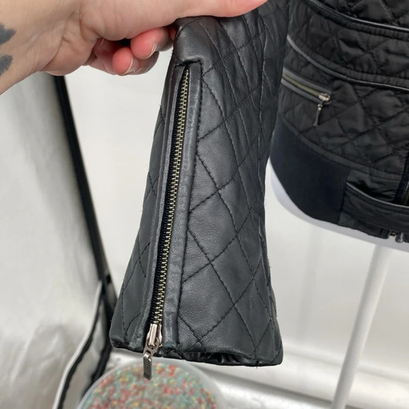 Teenflo Jacket Womens 10 Black Quilted Zip Up Winter Faux Leather Moto Mock Neck - Picture 3 of 13